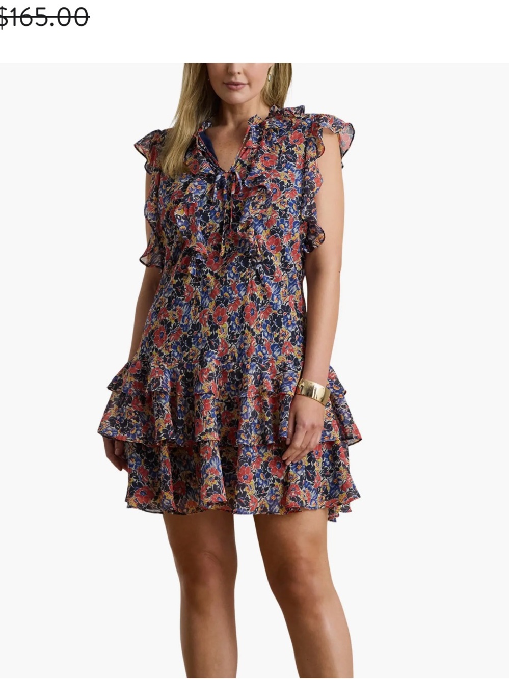 Lauren Ralph Lauren Navy Floral Ruffle Mini Dress with Red Accents